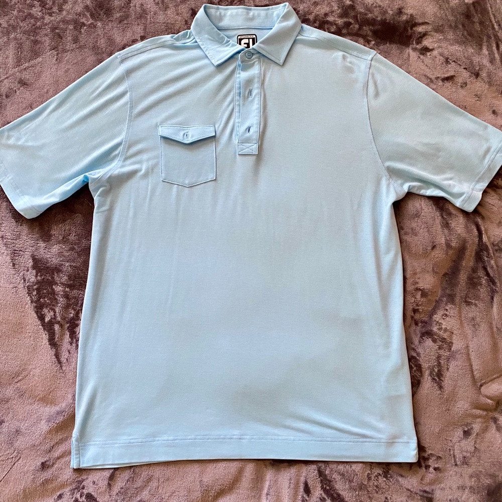 Men’s sky blue FootJoy golf polo, Size L